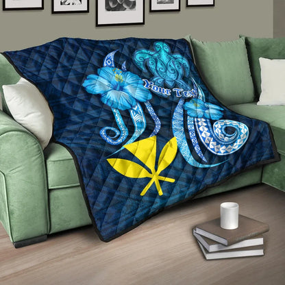 Hawaii Kanaka Maoli Personalised Premium Quilt - Turtle and Tribal Tattoo Of Polynesian