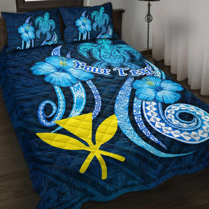 Hawaii Kanaka Maoli Personalised Quilt Bed Set - Turtle and Tribal Tattoo Of Polynesian
