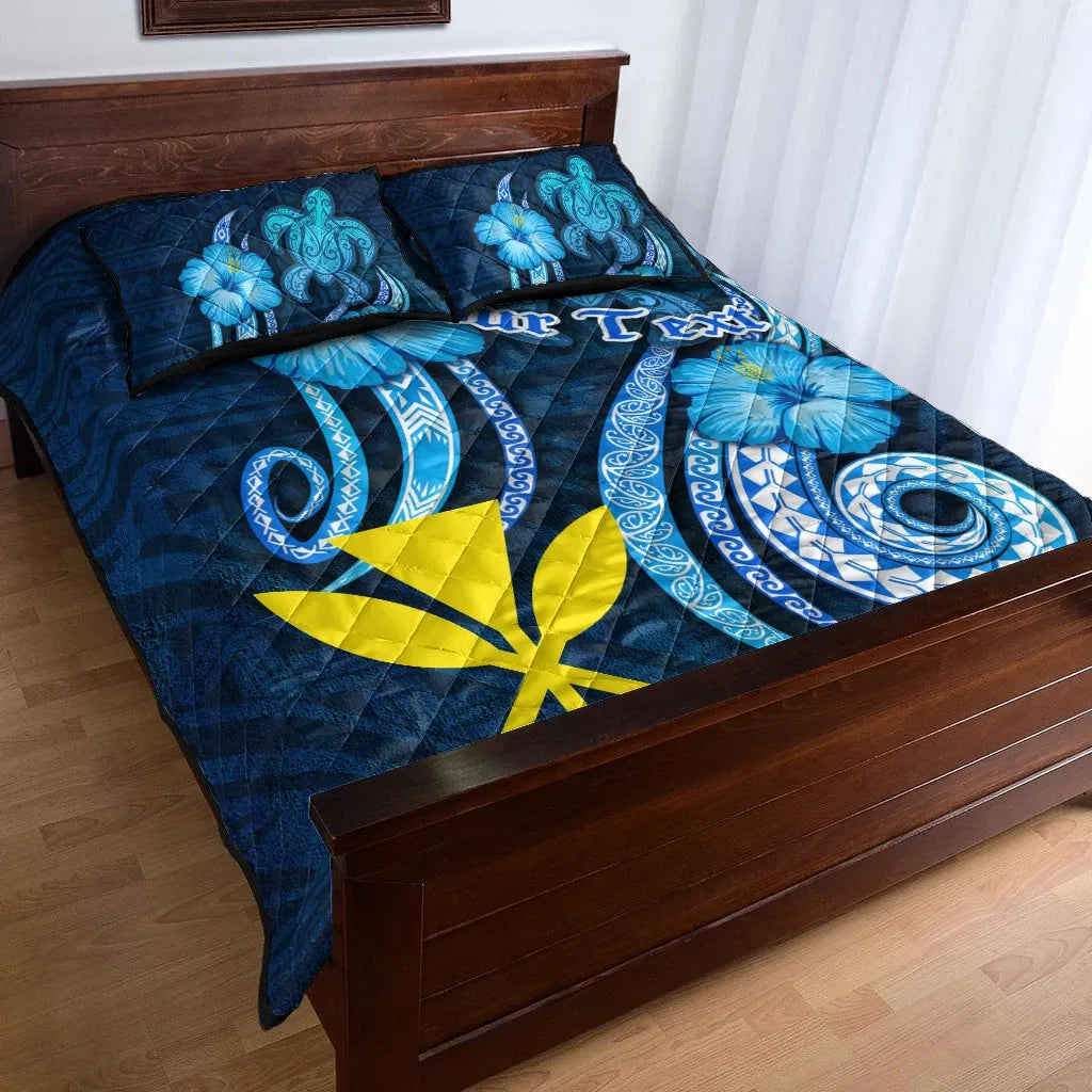 Hawaii Kanaka Maoli Personalised Quilt Bed Set - Turtle and Tribal Tattoo Of Polynesian