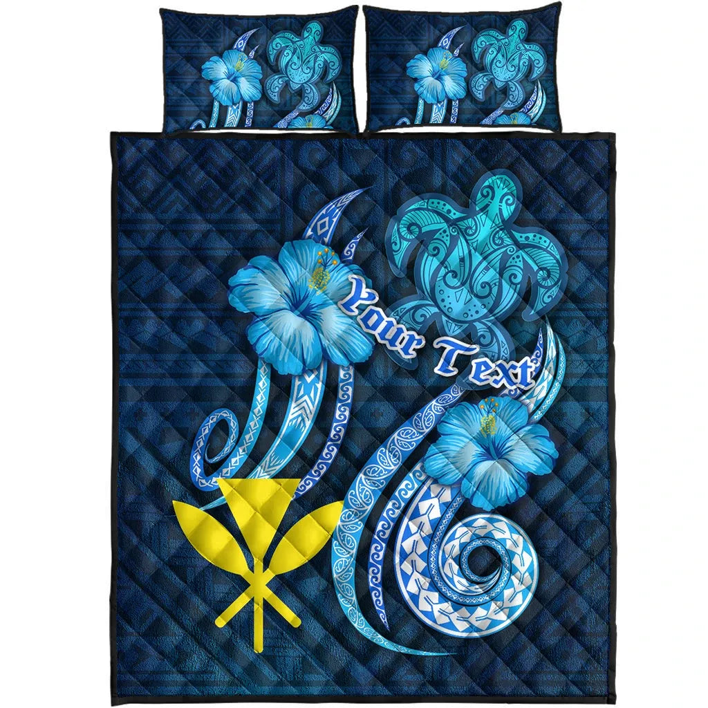 Hawaii Kanaka Maoli Personalised Quilt Bed Set - Turtle and Tribal Tattoo Of Polynesian