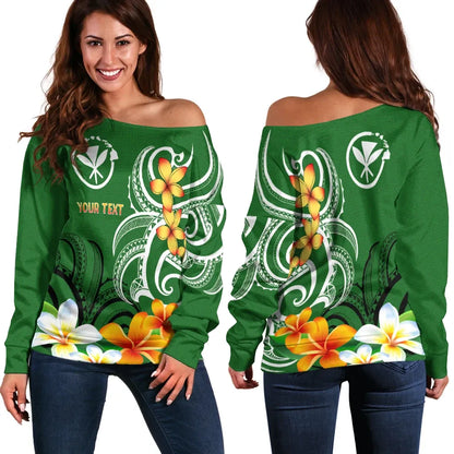 Hawaii Kanaka Maoli Personalised Women Off Shoulder Sweater - Hawaiian Spirit Green