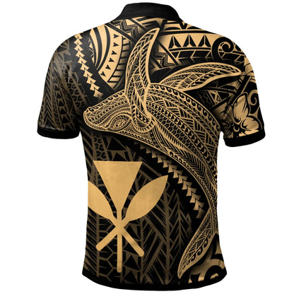 Hawaii Kanaka Maoli Polo Shirt - Humpback Whale & Coat of Arms Gold