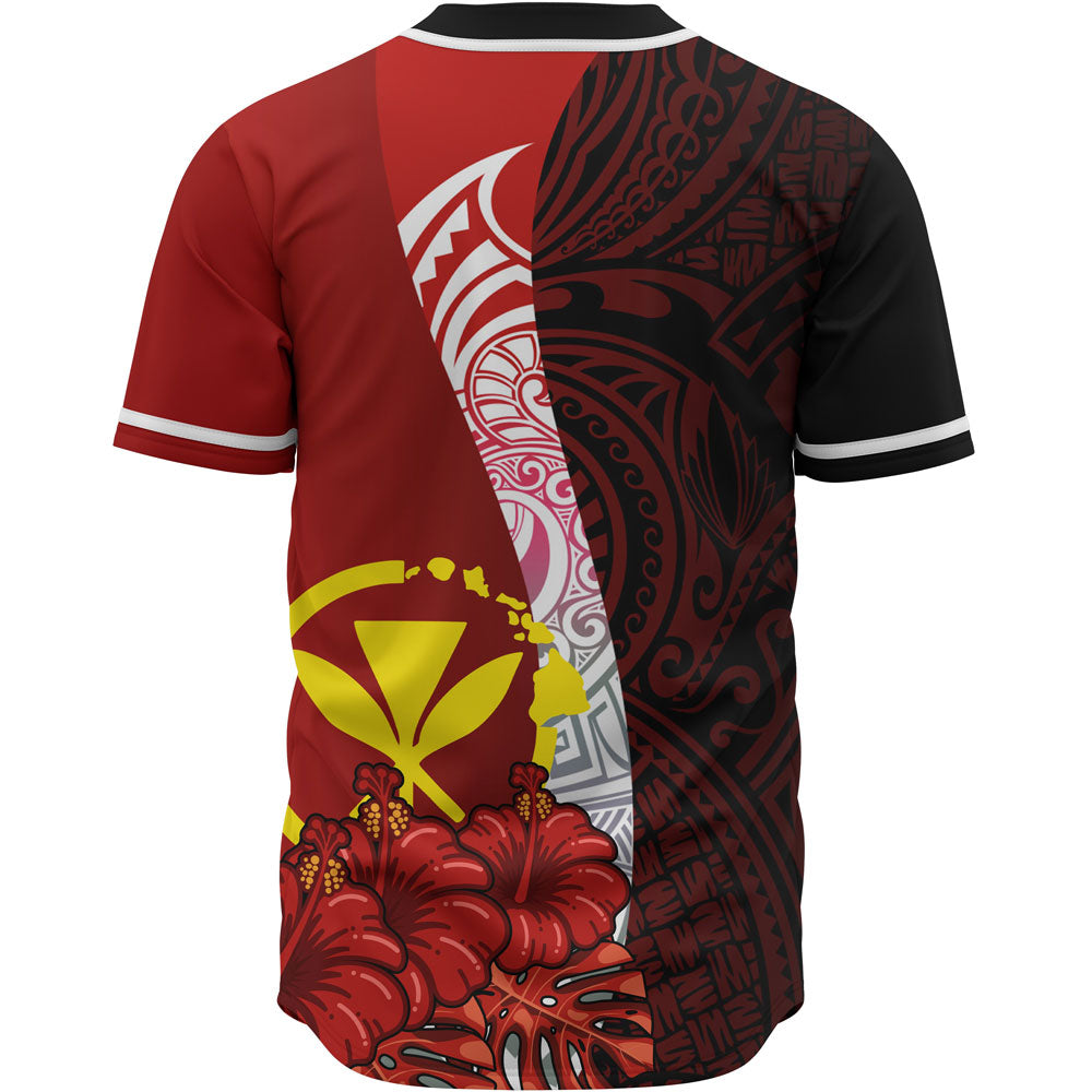 Hawaii Kanaka Maoli Polynesian Custom Personalised Baseball Shirt - Coat Of Arm With Hibiscus