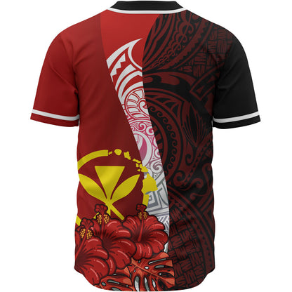 Hawaii Kanaka Maoli Polynesian Custom Personalised Baseball Shirt - Coat Of Arm With Hibiscus