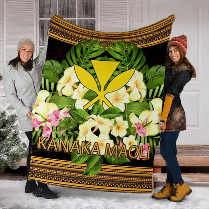 Hawaii Kanaka Maoli Premium Blanket - Polynesian Gold Patterns Collection