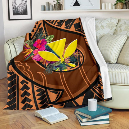 Hawaii Kanaka Maoli Premium Blanket - Polynesian Hook And Hibiscus