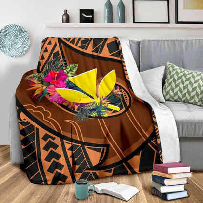 Hawaii Kanaka Maoli Premium Blanket - Polynesian Hook And Hibiscus