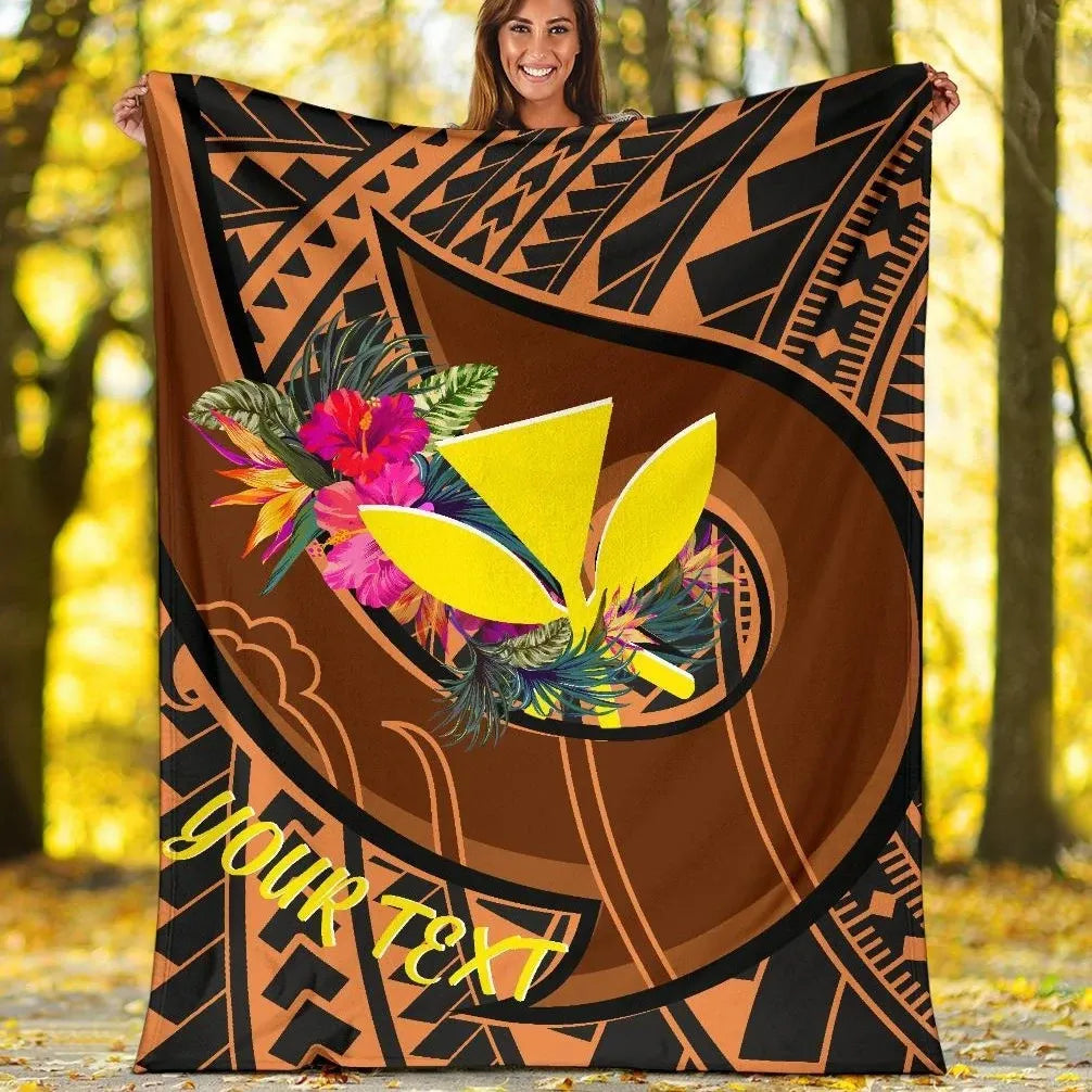 Hawaii Kanaka Maoli Premium Blanket - Polynesian Hook And Hibiscus