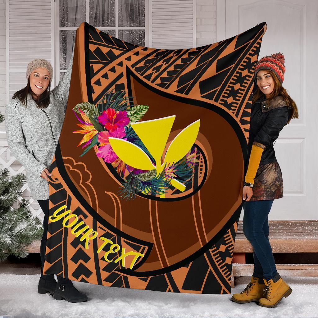 Hawaii Kanaka Maoli Premium Blanket - Polynesian Hook And Hibiscus