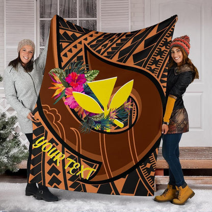 Hawaii Kanaka Maoli Premium Blanket - Polynesian Hook And Hibiscus