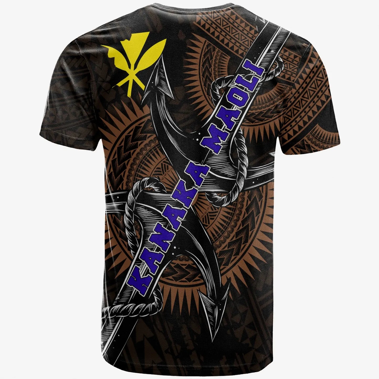 Hawaii Kanaka Maoli T-Shirt - Black Anchor Circle Pattern