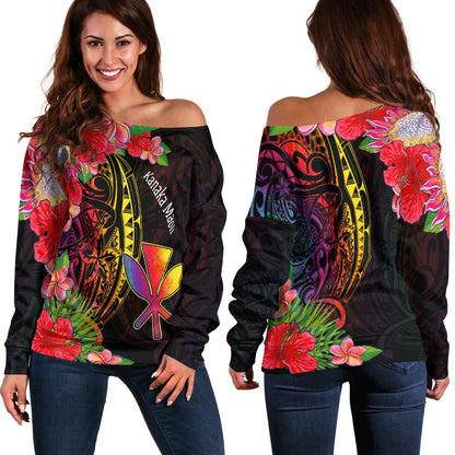 Hawaii Kanaka Maoli Women Off Shoulder Sweater - Tropical Hippie Style