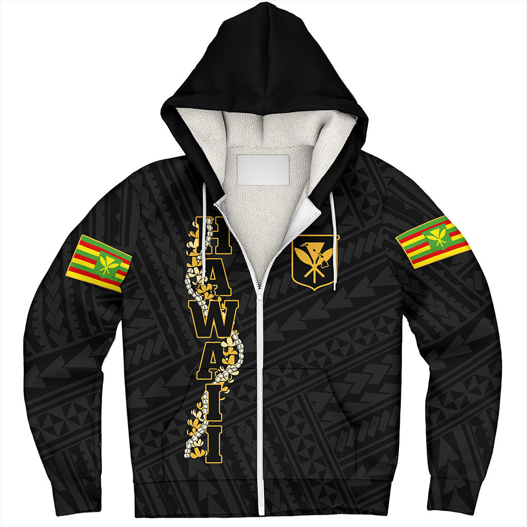 Hawaii Sherpa Hoodie Kanaka Maoli Floral Puakenikeni Lei