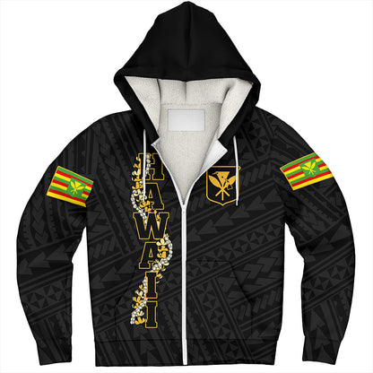 Hawaii Sherpa Hoodie Kanaka Maoli Floral Puakenikeni Lei