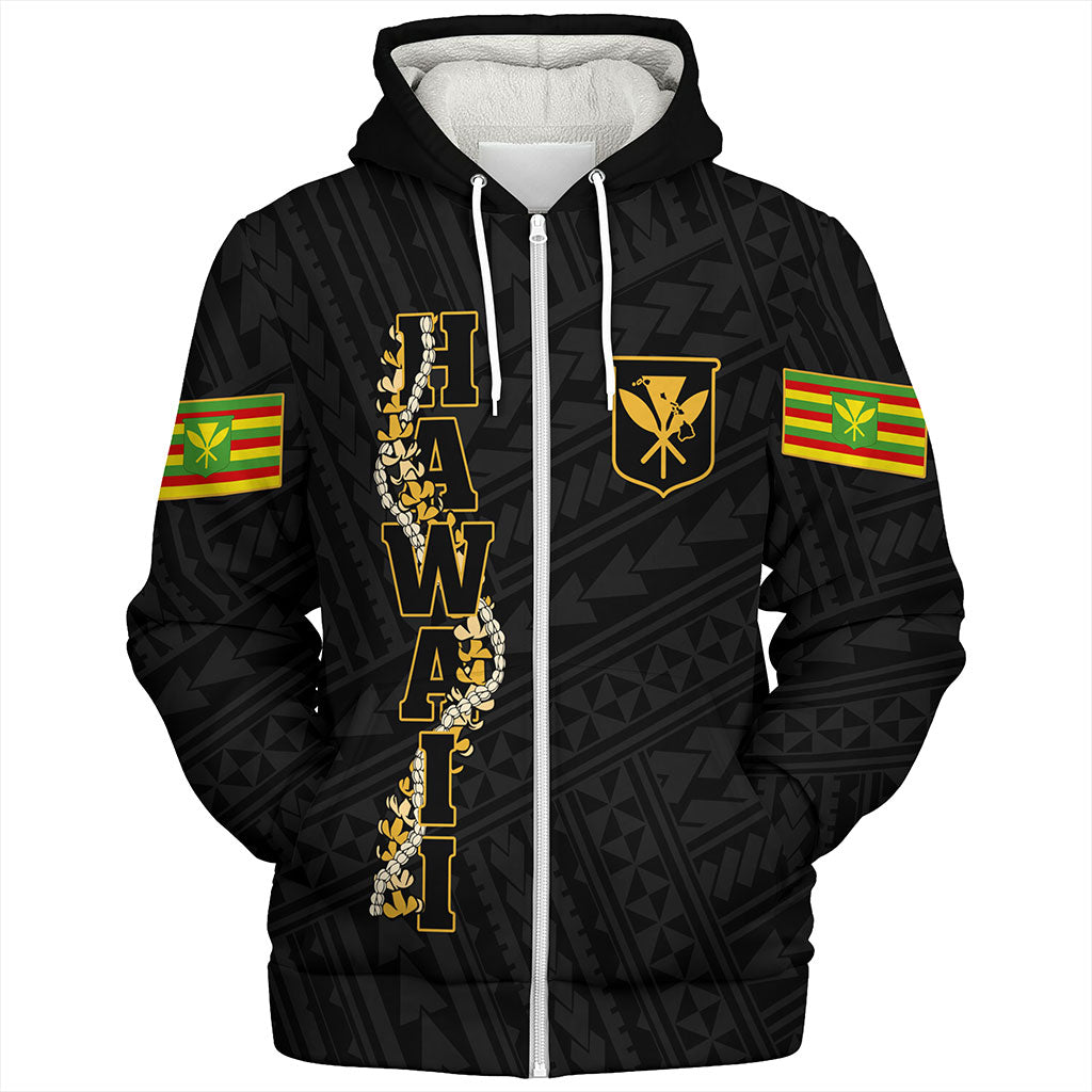 Hawaii Sherpa Hoodie Kanaka Maoli Floral Puakenikeni Lei