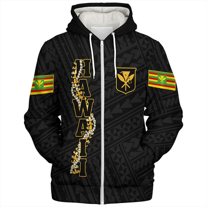 Hawaii Sherpa Hoodie Kanaka Maoli Floral Puakenikeni Lei