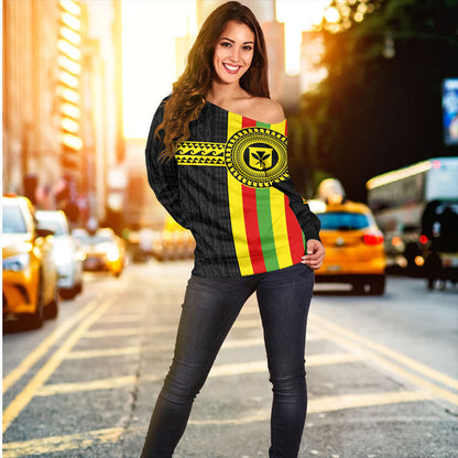 Hawaii Off Shoulder Sweatshirt Kanaka Maoli Flag Polynesian