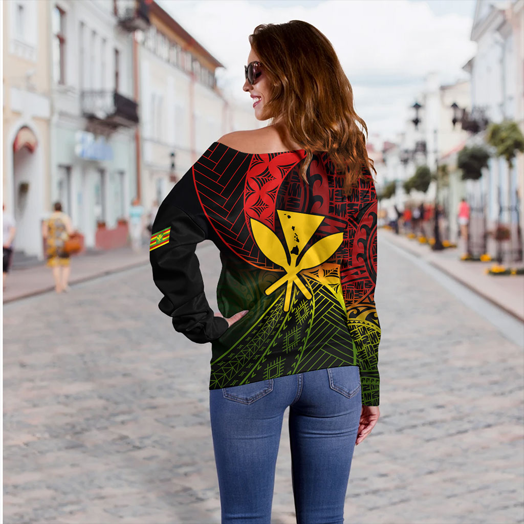 Hawaii Off Shoulder Sweatshirt The Map Hawaii Inside Kanaka Maoli Style Reggea
