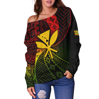 Hawaii Off Shoulder Sweatshirt The Map Hawaii Inside Kanaka Maoli Style Reggea