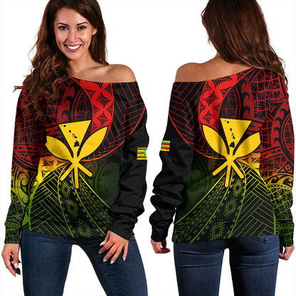 Hawaii Off Shoulder Sweatshirt The Map Hawaii Inside Kanaka Maoli Style Reggea