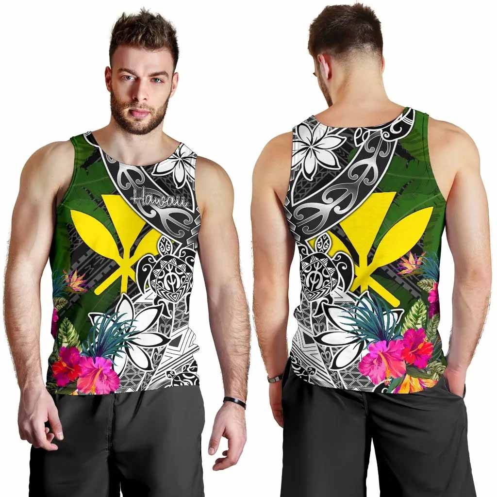 Hawaii Men Tank Top - Turtle Plumeria Banana Leaf