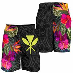Hawaii Men Shorts - Hibiscus Polynesian Pattern