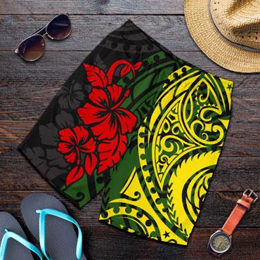 Hawaii Men Shorts - Polynesian Patterns With Hibiscus Flowers