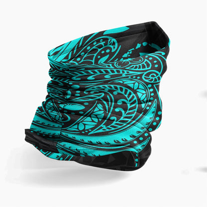 Hawaii Neck Gaiter - Floral Tattoo Neon Blue