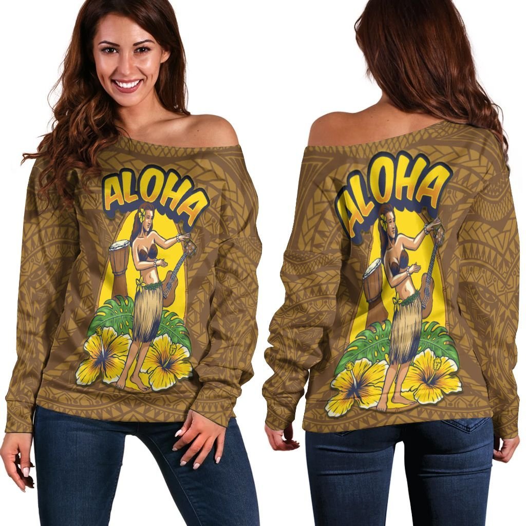 Hawaii Off Shoulder Sweater - Aloha Hula Girl