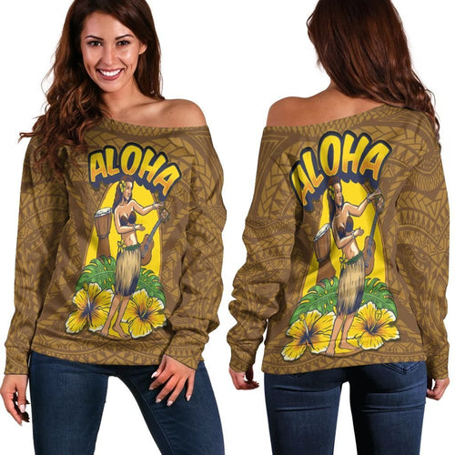 Hawaii Off Shoulder Sweater - Aloha Hula Girl