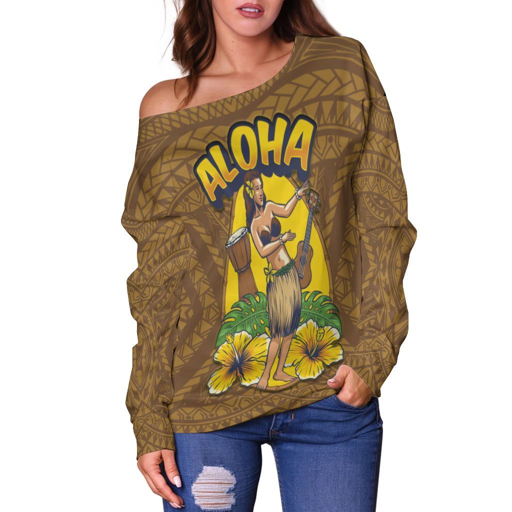 Hawaii Off Shoulder Sweater - Aloha Hula Girl