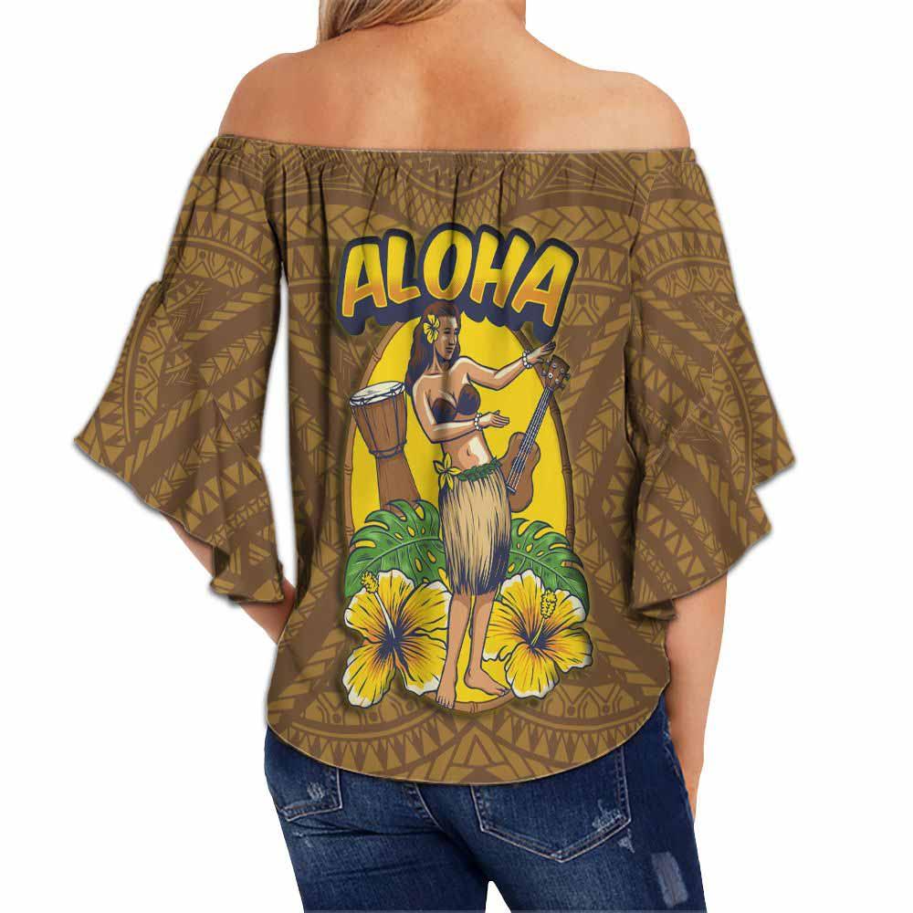 Hawaii Off Shoulder Wrap Waist Top - Aloha Hula Girl