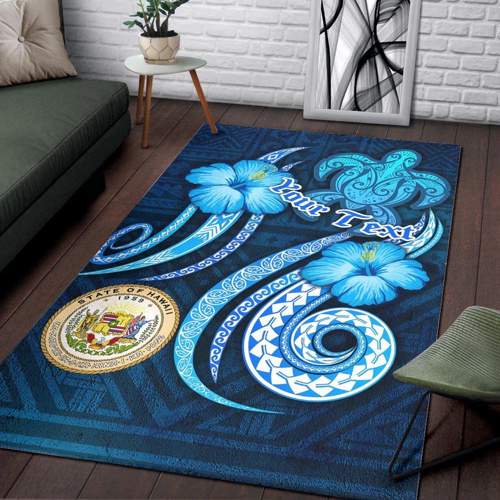 Hawaii Personalised Area Rug -Turtle and Tribal Tattoo Of Polynesian