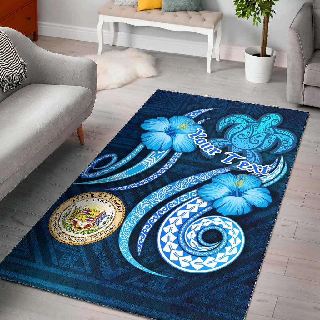 Hawaii Personalised Area Rug -Turtle and Tribal Tattoo Of Polynesian