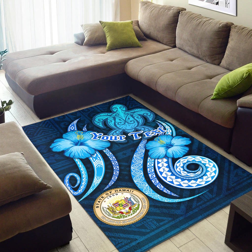 Hawaii Personalised Area Rug -Turtle and Tribal Tattoo Of Polynesian