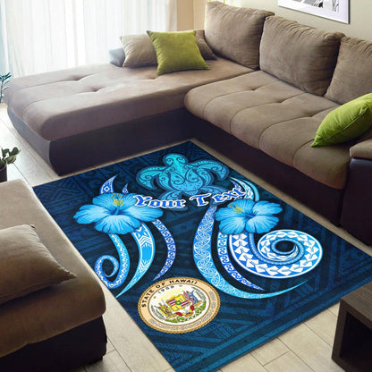 Hawaii Personalised Area Rug -Turtle and Tribal Tattoo Of Polynesian