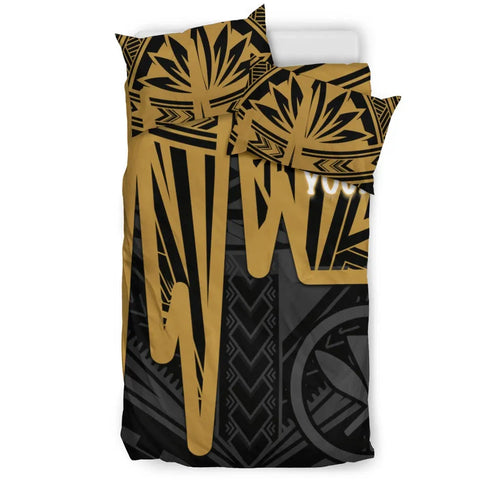 Hawaii Personalised Bedding Set - Kanaka Maoli With Polynesian Pattern In Heartbeat Style (Gold)