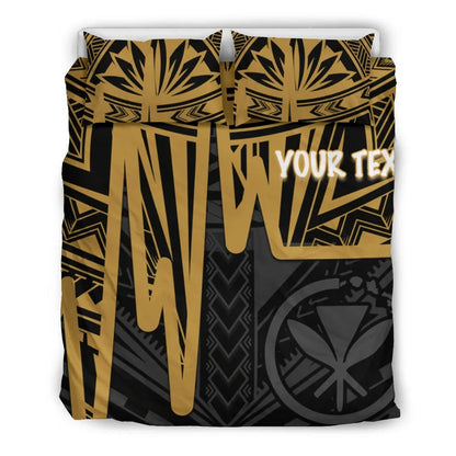 Hawaii Personalised Bedding Set - Kanaka Maoli With Polynesian Pattern In Heartbeat Style (Gold)