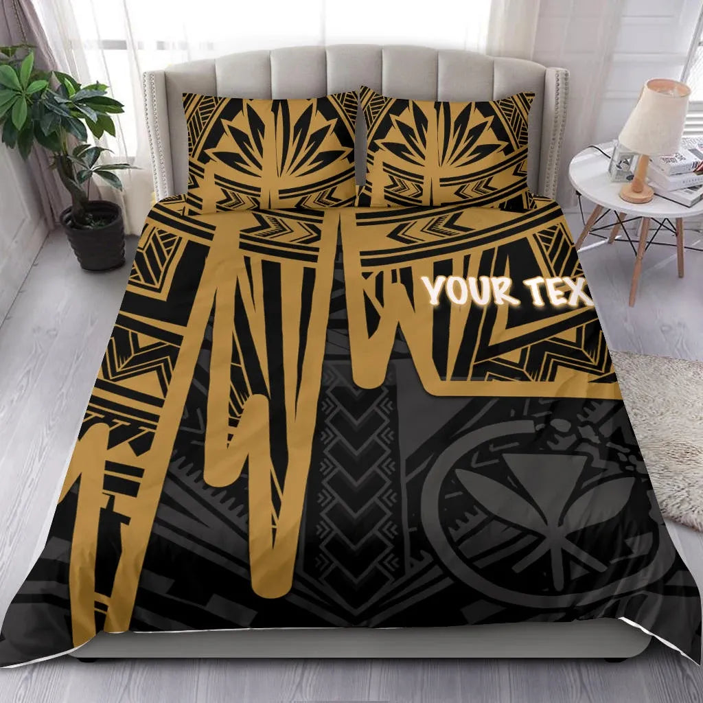 Hawaii Personalised Bedding Set - Kanaka Maoli With Polynesian Pattern In Heartbeat Style (Gold)