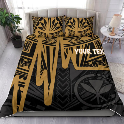 Hawaii Personalised Bedding Set - Kanaka Maoli With Polynesian Pattern In Heartbeat Style (Gold)