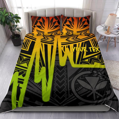 Hawaii Personalised Bedding Set - Kanaka Maoli With Polynesian Pattern In Heartbeat Style (Reggae)
