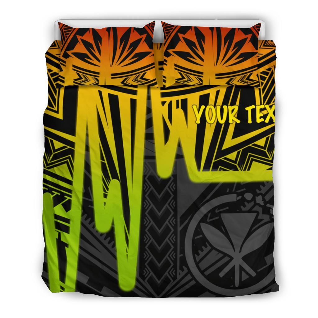 Hawaii Personalised Bedding Set - Kanaka Maoli With Polynesian Pattern In Heartbeat Style (Reggae)