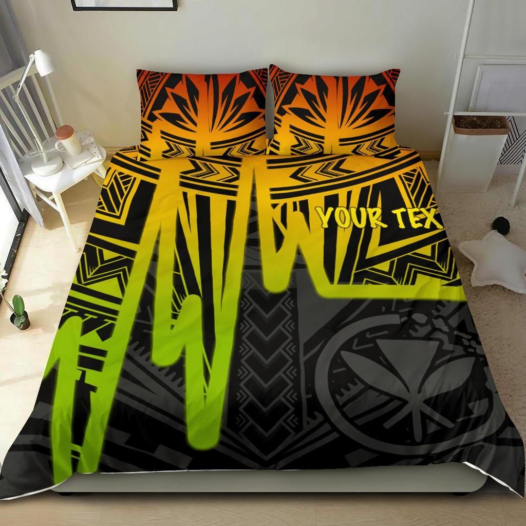 Hawaii Personalised Bedding Set - Kanaka Maoli With Polynesian Pattern In Heartbeat Style (Reggae)