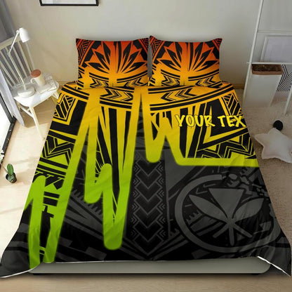 Hawaii Personalised Bedding Set - Kanaka Maoli With Polynesian Pattern In Heartbeat Style (Reggae)