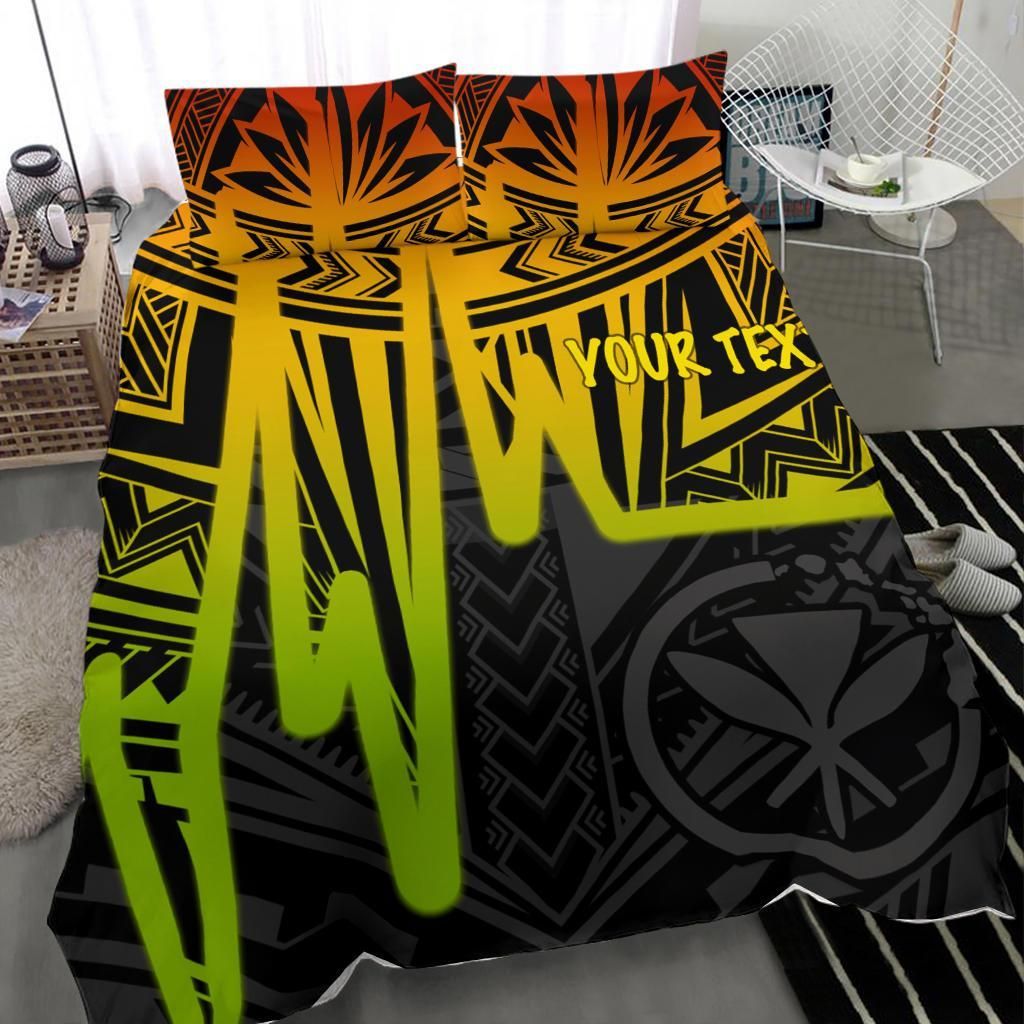 Hawaii Personalised Bedding Set - Kanaka Maoli With Polynesian Pattern In Heartbeat Style (Reggae)