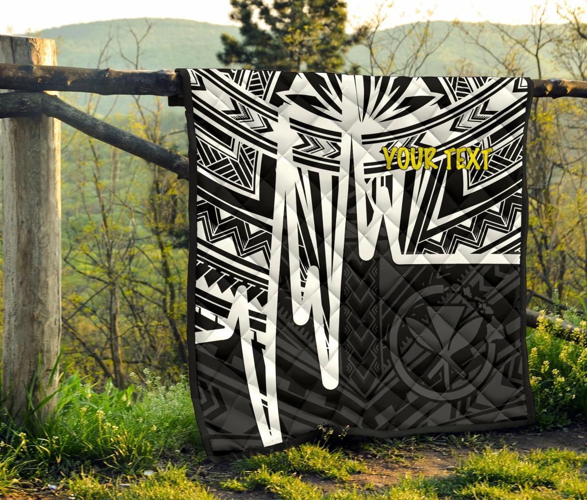 Hawaii Personalised Premium Quilt -  Kanaka Maoli With Polynesian Pattern In Heartbeat Style (Black,White)