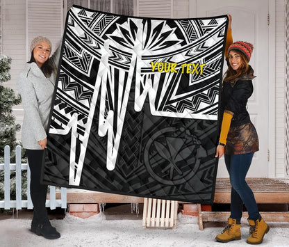 Hawaii Personalised Premium Quilt -  Kanaka Maoli With Polynesian Pattern In Heartbeat Style (Black,White)