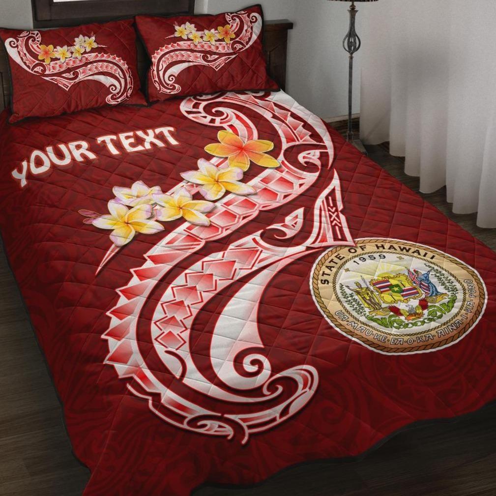 Hawaii Personalised Quilt Bed Set - Hawaii Seal Polynesian Patterns Plumeria
