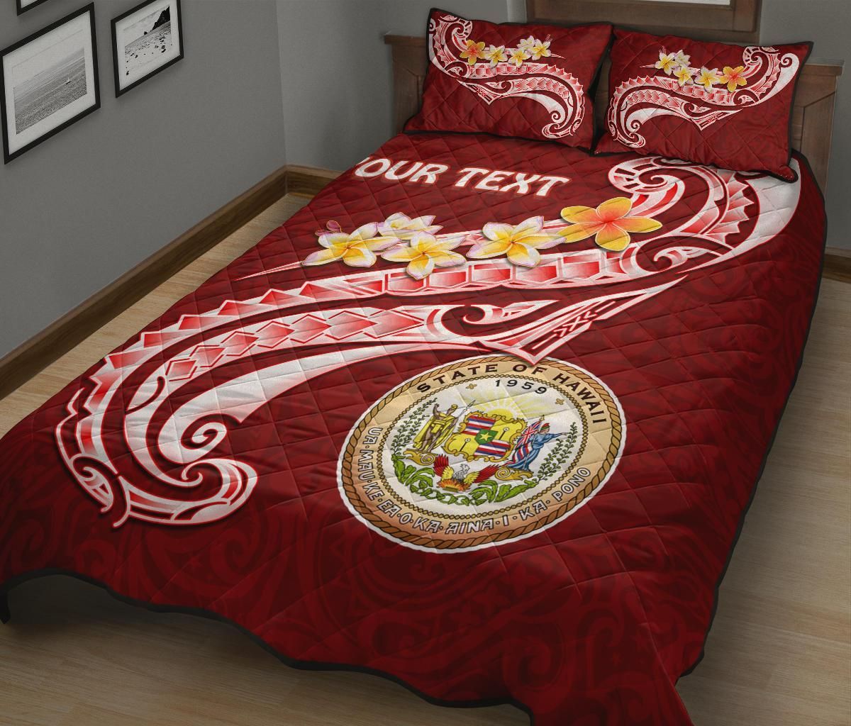 Hawaii Personalised Quilt Bed Set - Hawaii Seal Polynesian Patterns Plumeria