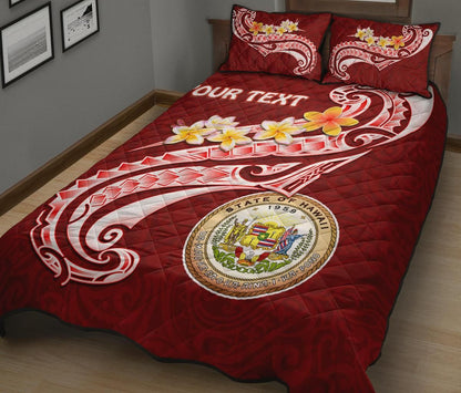 Hawaii Personalised Quilt Bed Set - Hawaii Seal Polynesian Patterns Plumeria